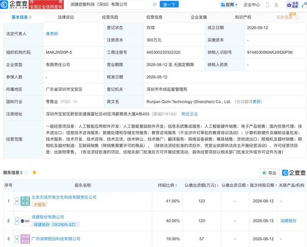 公司成立,经营范围包含:人工智能应用软件开发;人工智能基础软件开发
